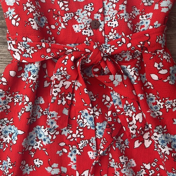 Bright Red Floral-print Summer Dress - Picture 4 of 6